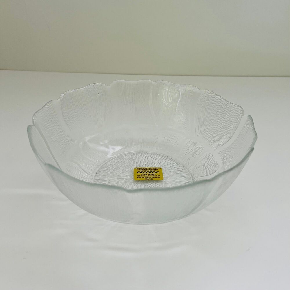 ARCOROC Fleur Clear Pressed Glass Raised Floral Petal Texture Serving Bowl